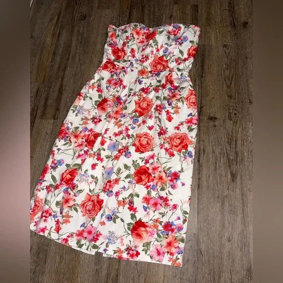 Alya • Strapless Floral Princess Neckline Midi Dress - Picture 3 of 16